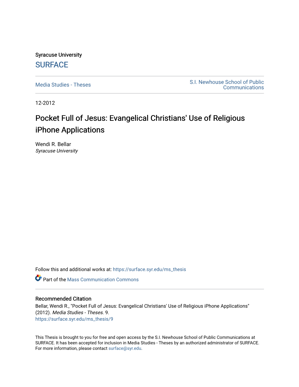 Pocket Full of Jesus: Evangelical Christians' Use of Religious Iphone Applications