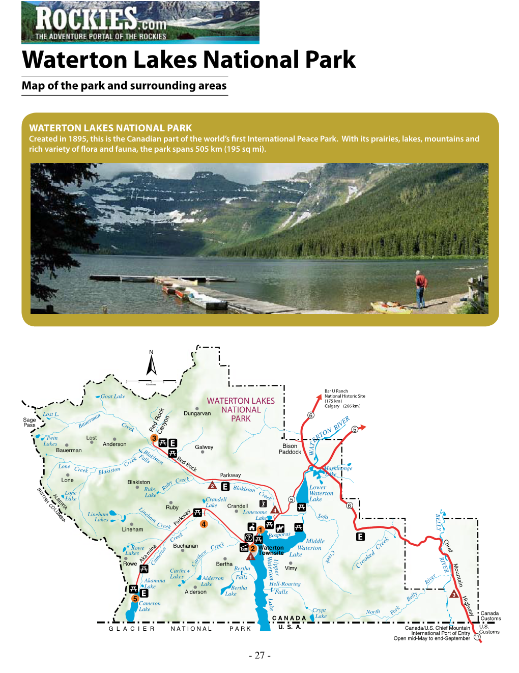 Waterton Lakes National Park Map of the Park and Surrounding Areas