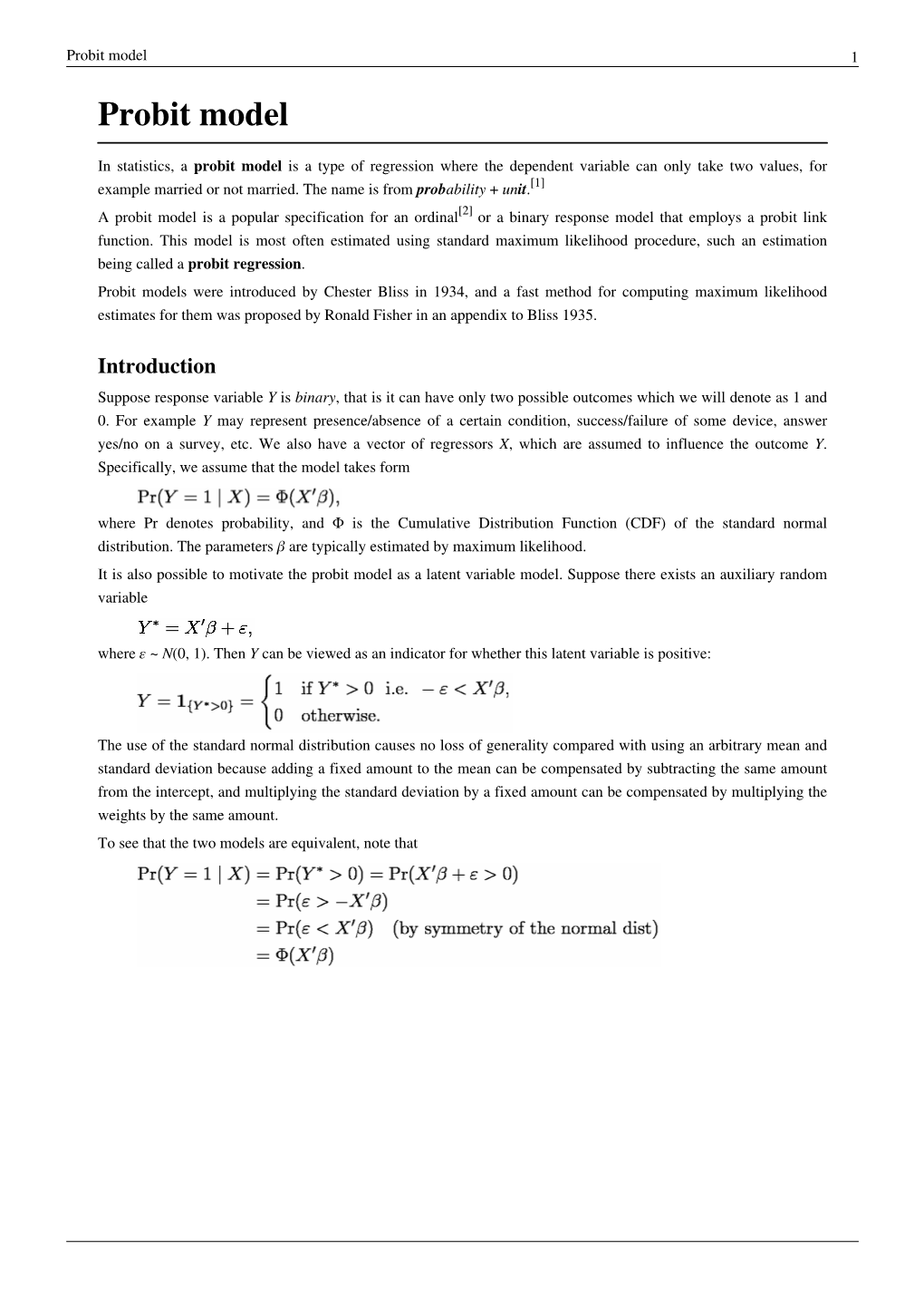 Probit Model 1 Probit Model