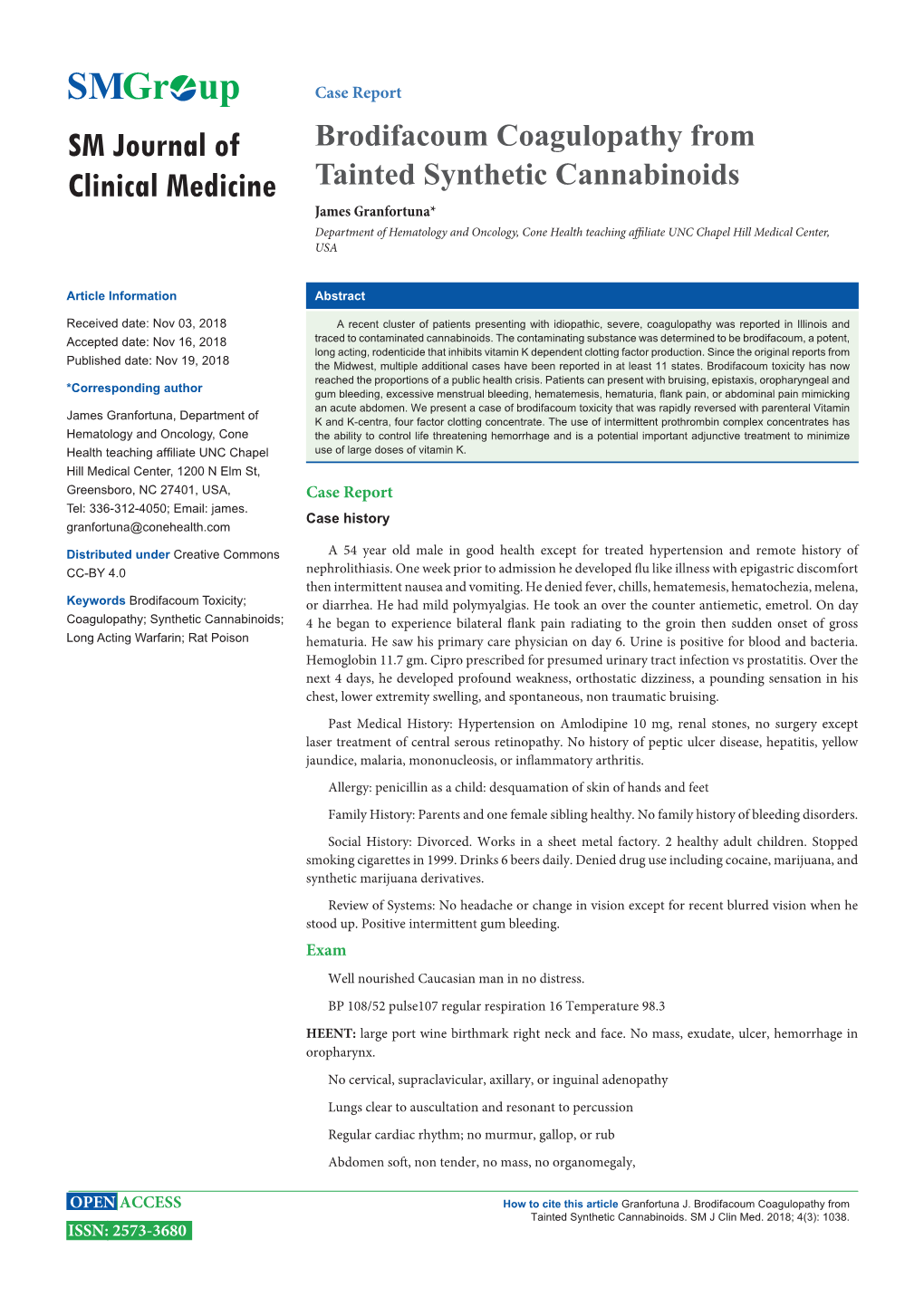 Brodifacoum Coagulopathy from Tainted Synthetic Cannabinoids