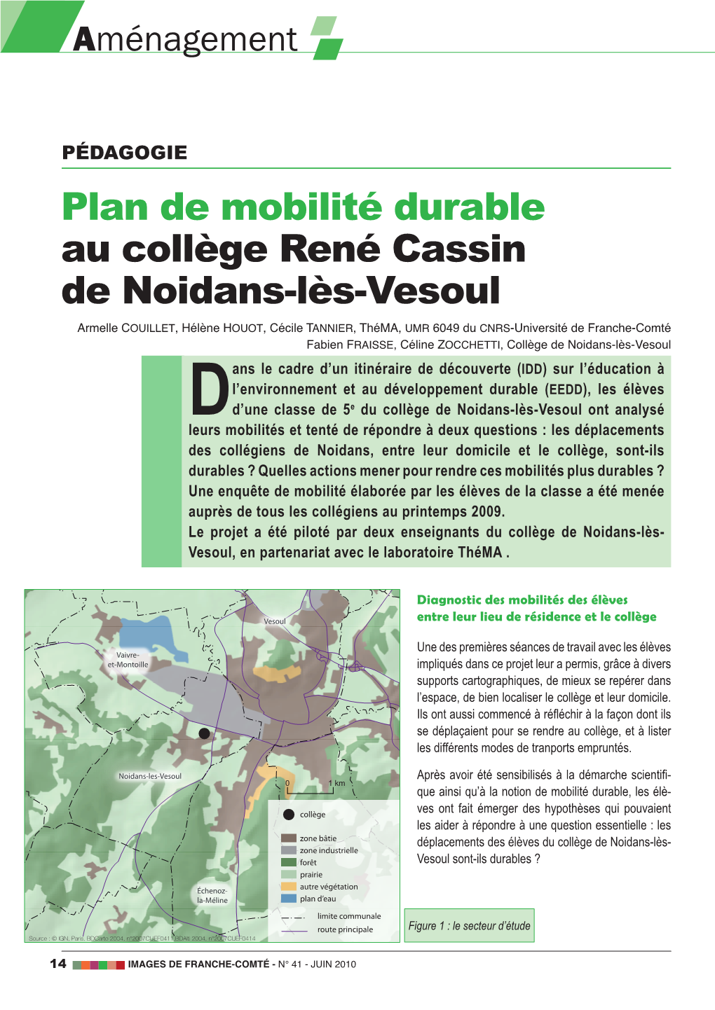 Plan De Mobilité Durable Au Collège René Cassin De Noidans-Lès-Vesoul