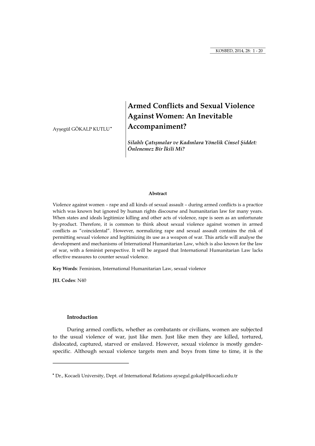 Armed Conflicts and Sexual Violence Against Women: an Inevitable