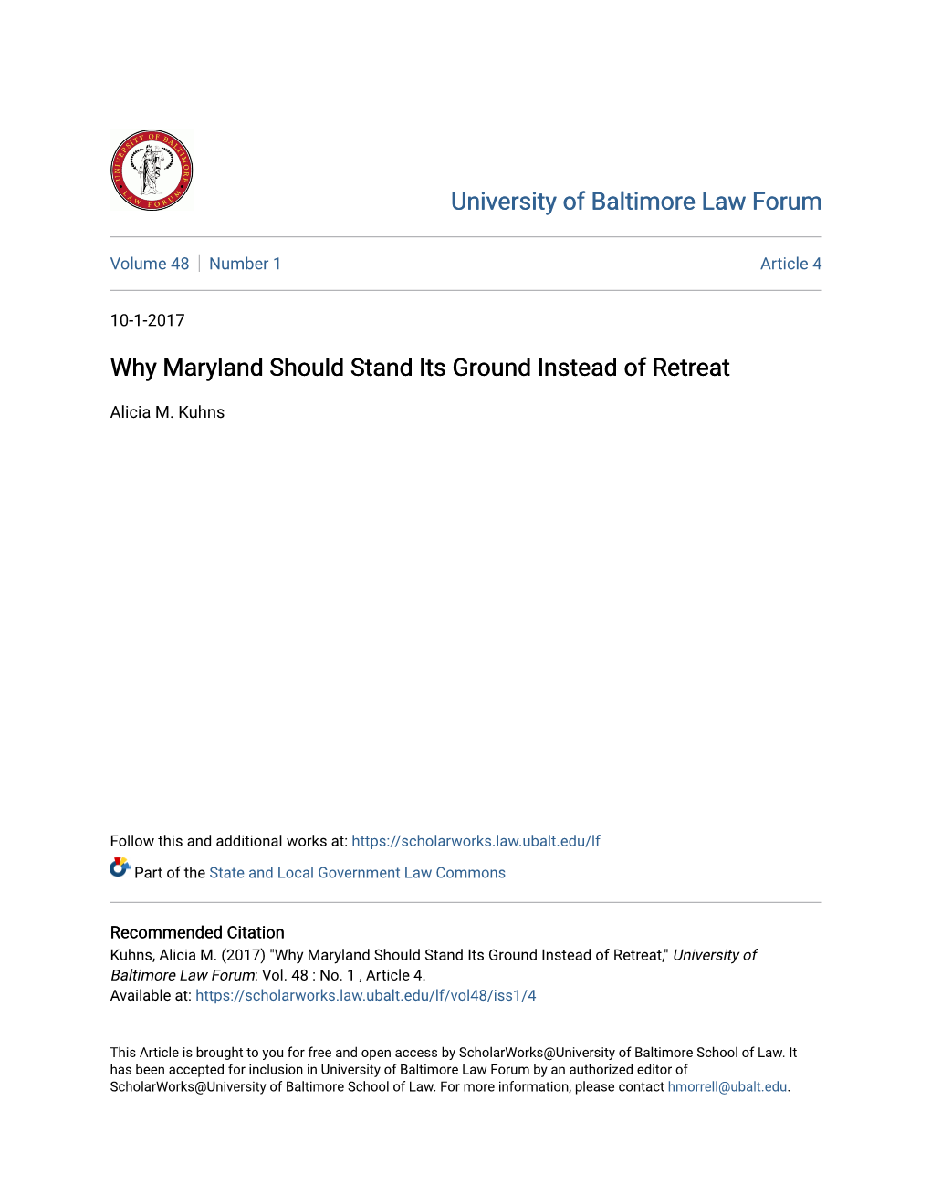 Why Maryland Should Stand Its Ground Instead of Retreat