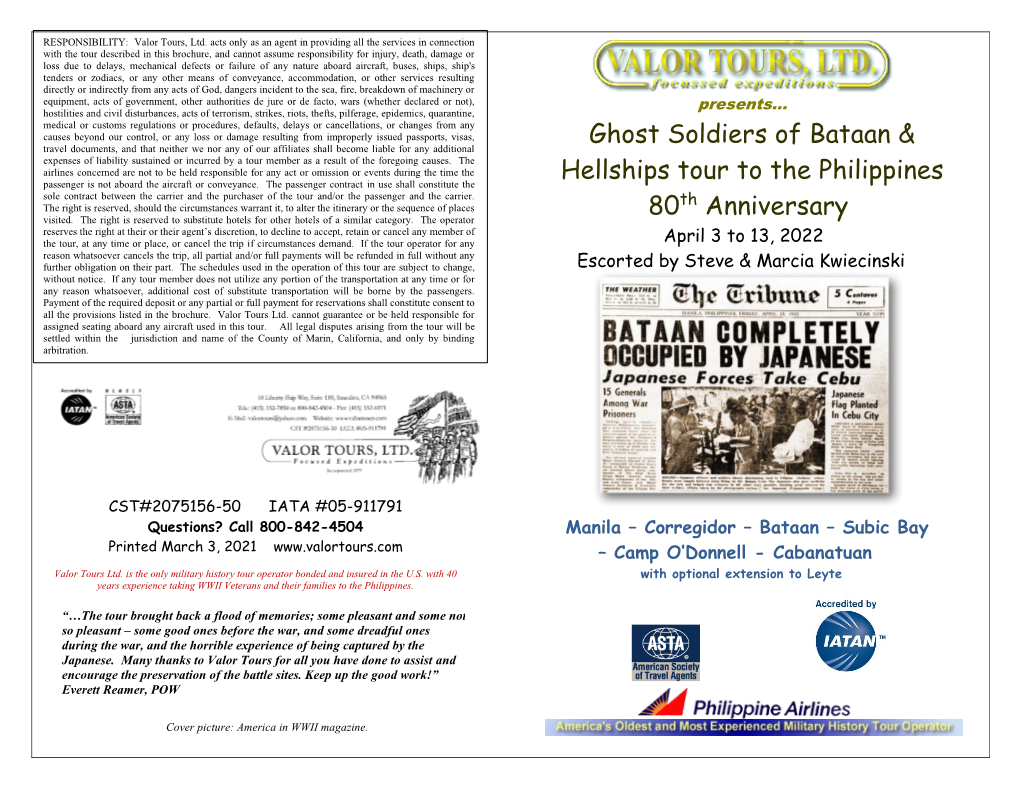 Ghost Soldiers of Bataan & Hellships Tour to the Philippines 80Th