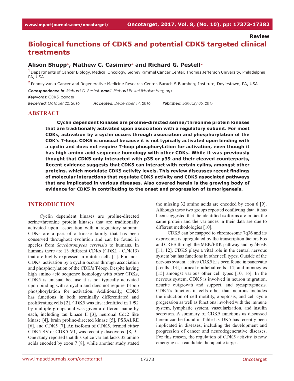 Biological Functions of CDK5 and Potential CDK5 Targeted Clinical Treatments