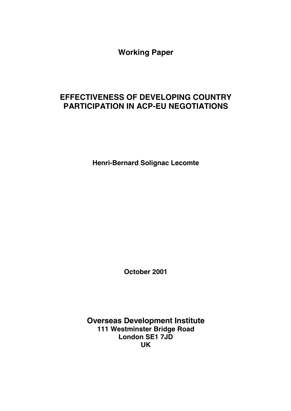 Effectiveness of Developing Country Participation in Acp-Eu Negotiations