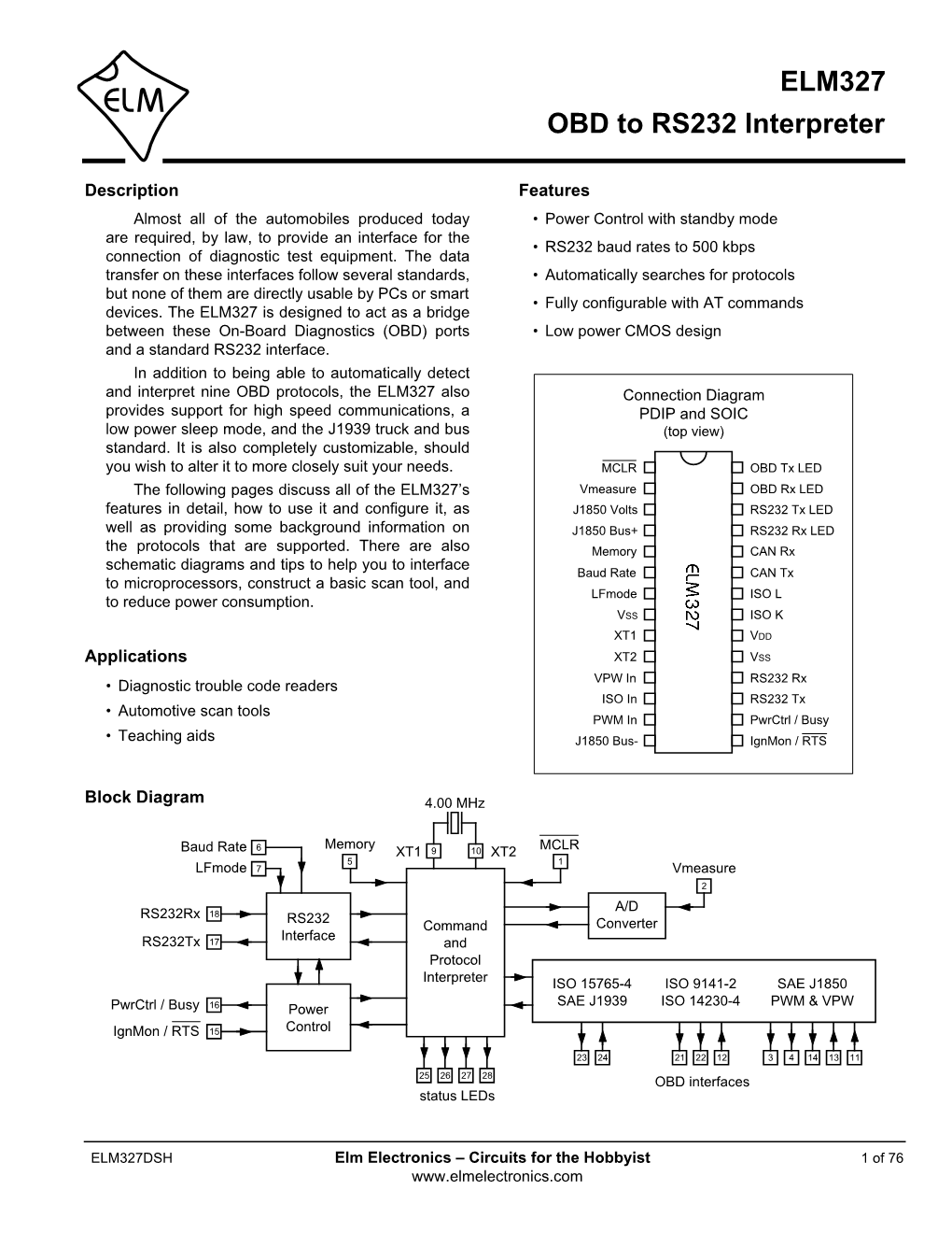 ELM327 OBD to RS232 Interpreter