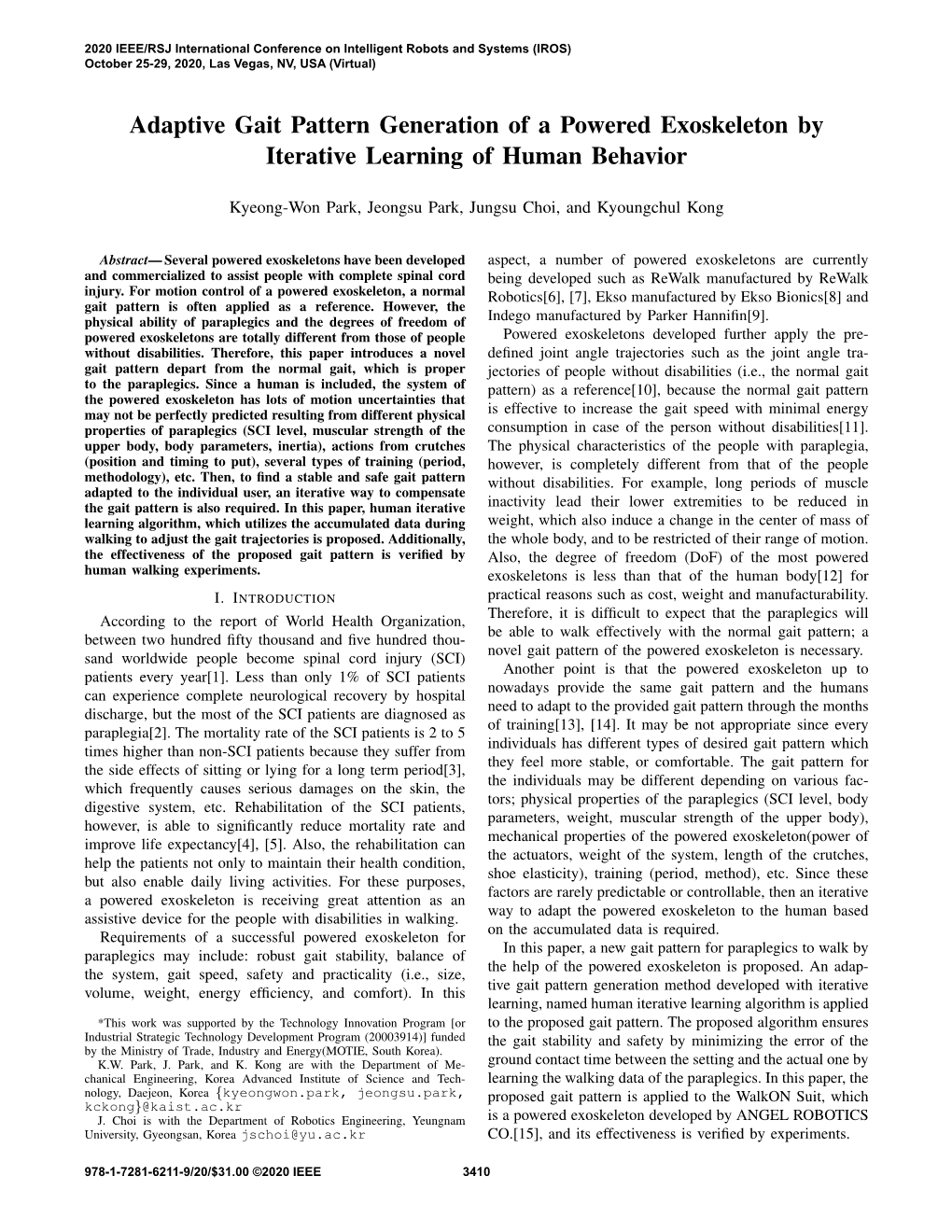 Adaptive Gait Pattern Generation of a Powered Exoskeleton by Iterative Learning of Human Behavior