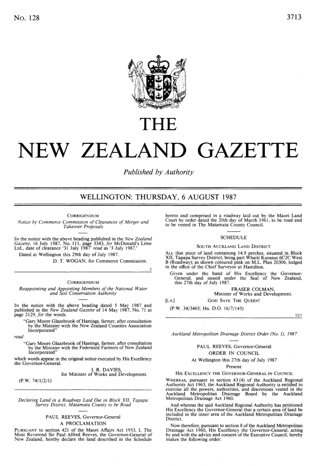 NEW ZEALAND GAZETTE Published by Authority