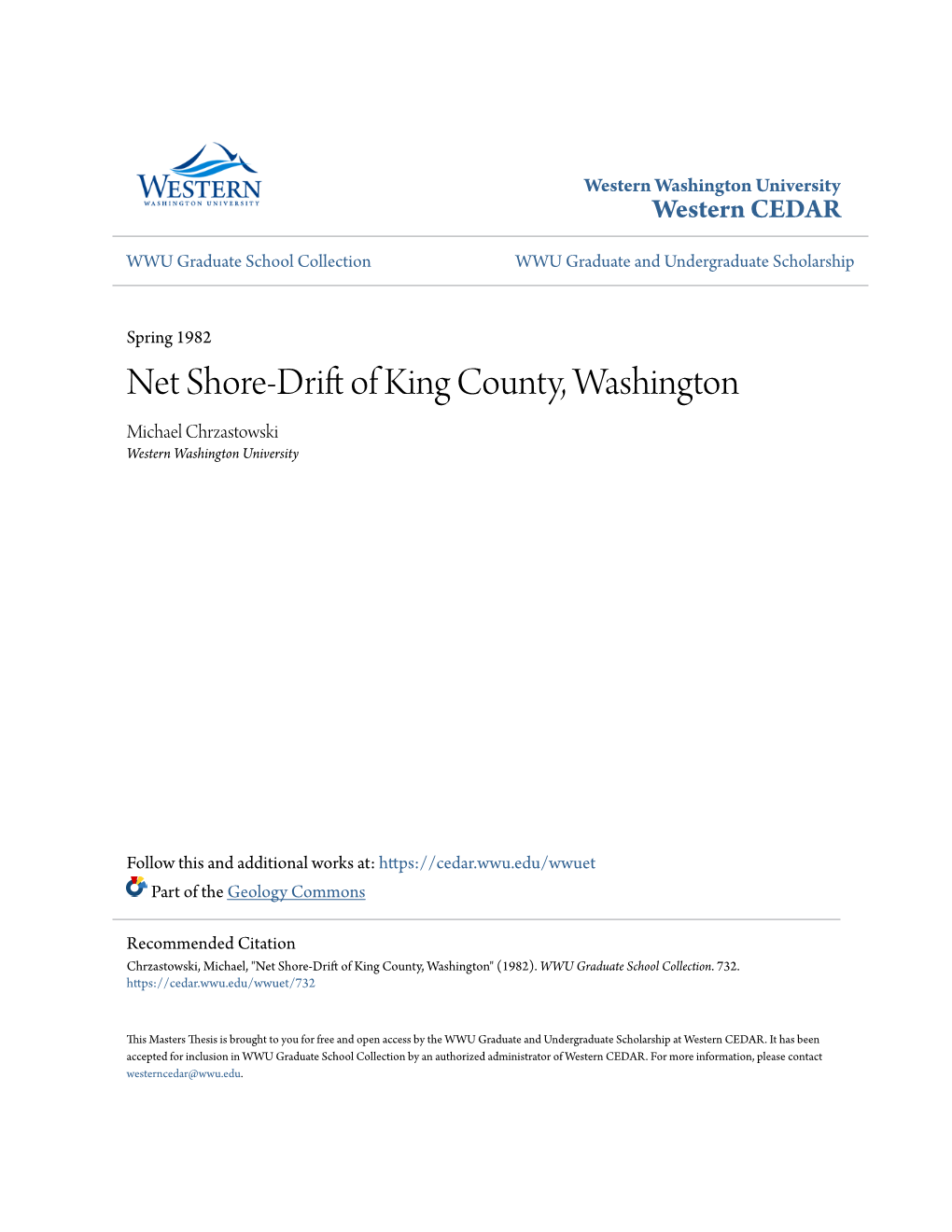 Net Shore-Drift of King County, Washington Michael Chrzastowski Western Washington University