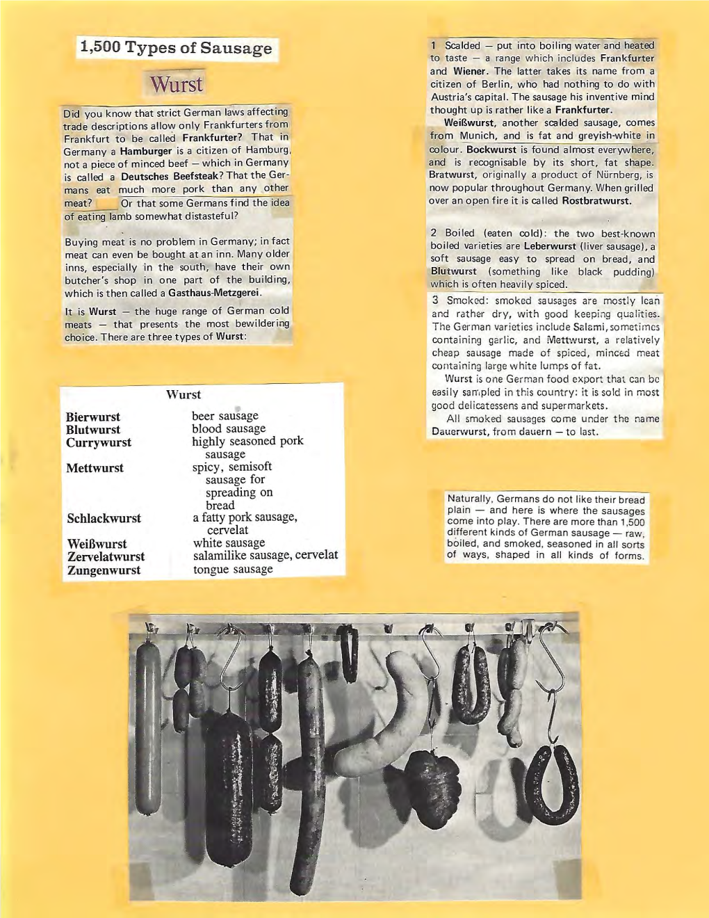 1,500 Types of Sausage 1 Scalded - Put Into Boiling Water and Heat~ to Taste - a Range Which Includes Frankfurter and Wiener