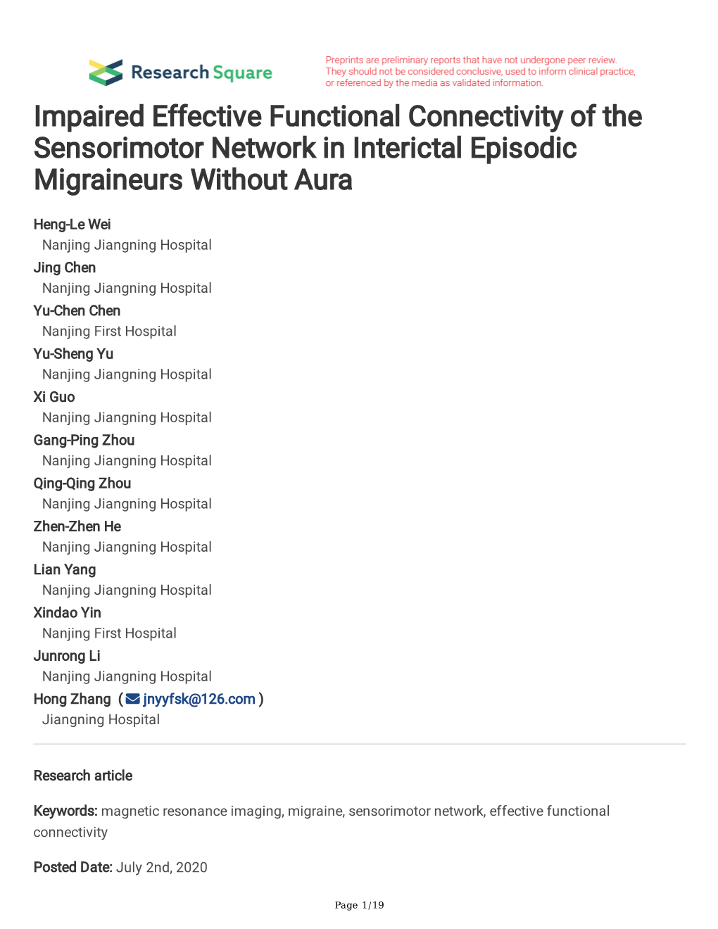 Impaired Effective Functional Connectivity of the Sensorimotor Network in Interictal Episodic Migraineurs Without Aura