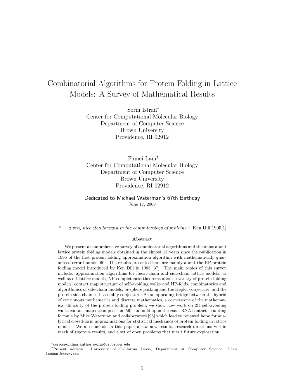 Combinatorial Algorithms for Protein Folding in Lattice Models: a Survey of Mathematical Results