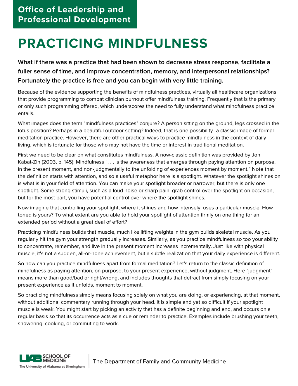 Practicing Mindfulness