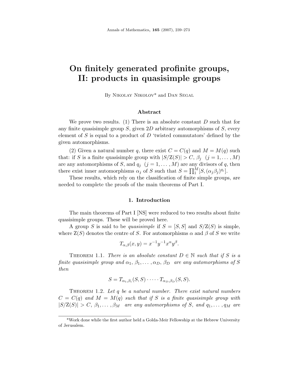 On Finitely Generated Profinite Groups, Ii 241