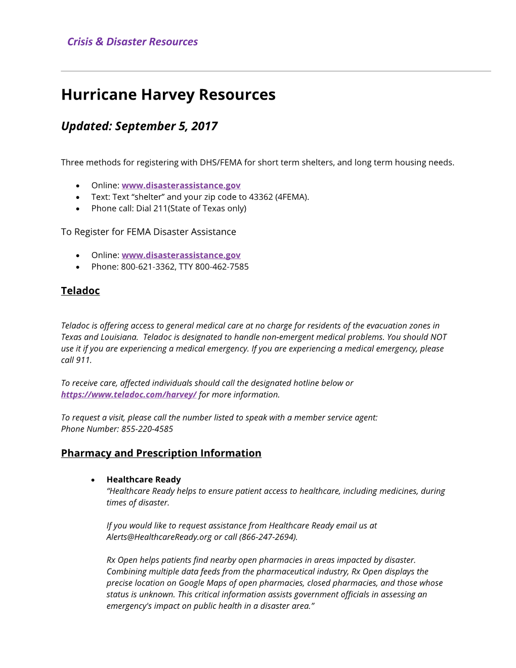 Hurricane Harvey Resources