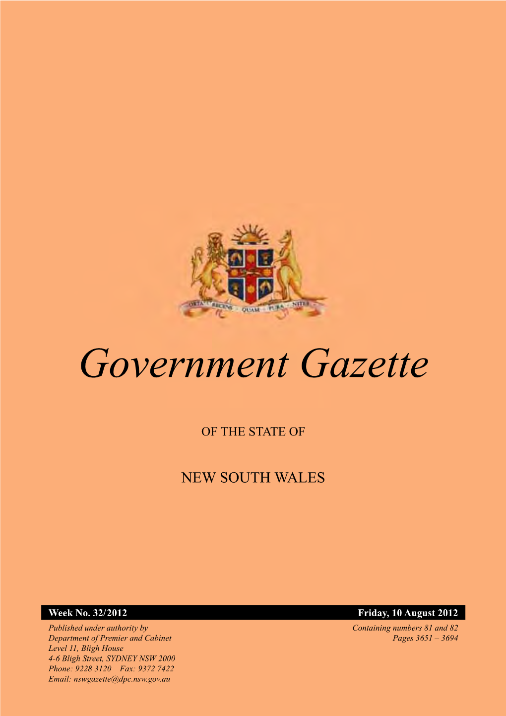 New South Wales Government Gazette No. 32 of 10 August 2012