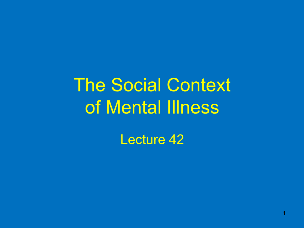 The Social Context of Psychopathology