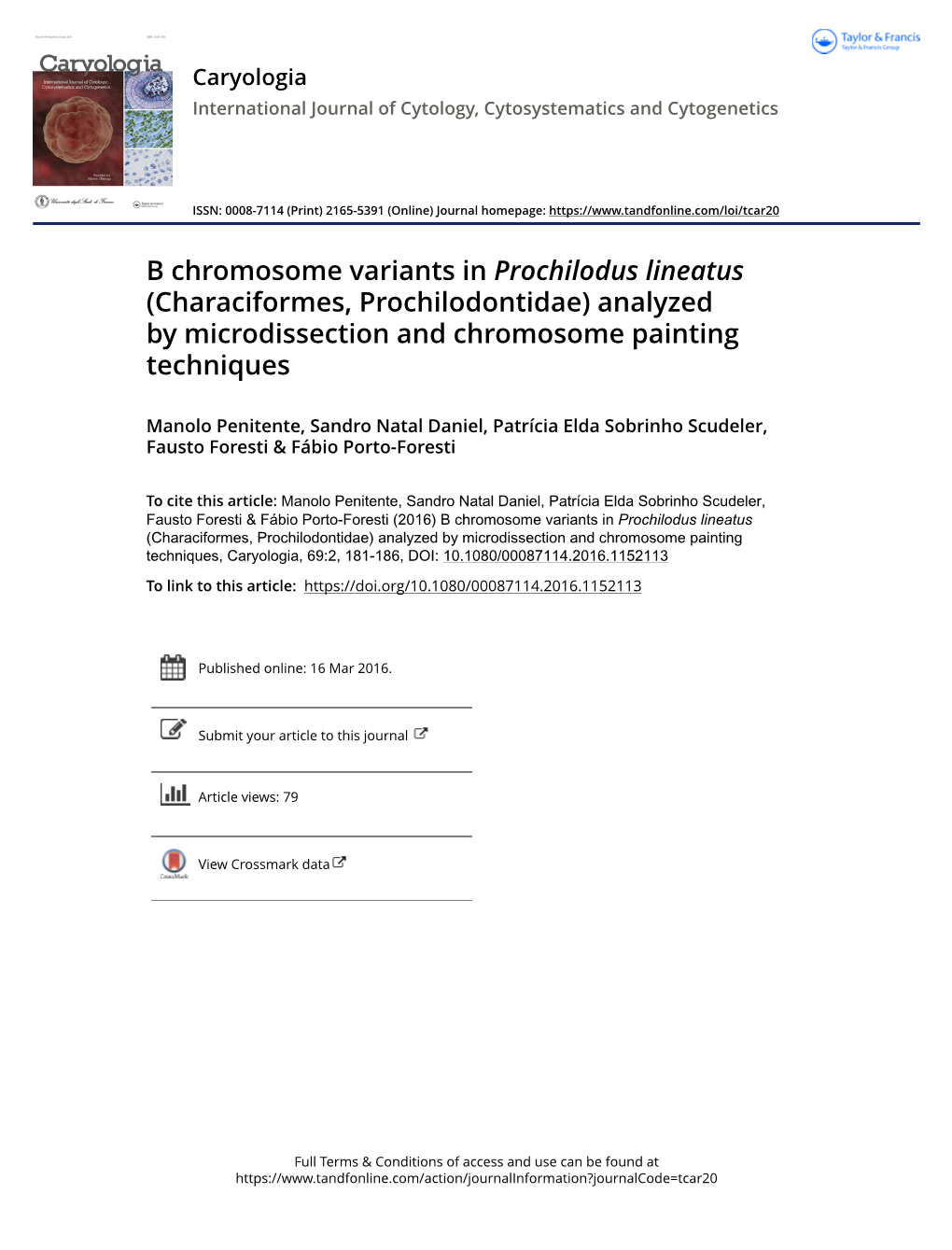 B Chromosome Variants in Prochilodus Lineatus (Characiformes, Prochilodontidae) Analyzed by Microdissection and Chromosome Painting Techniques