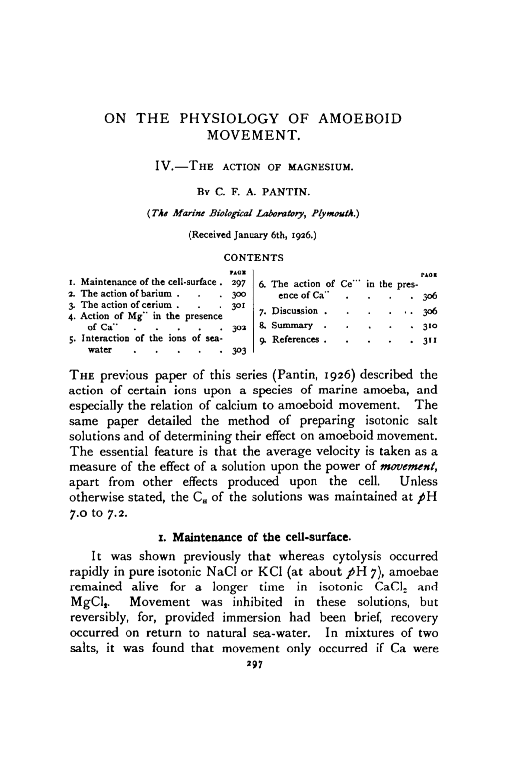 On the Physiology of Amoeboid Movement