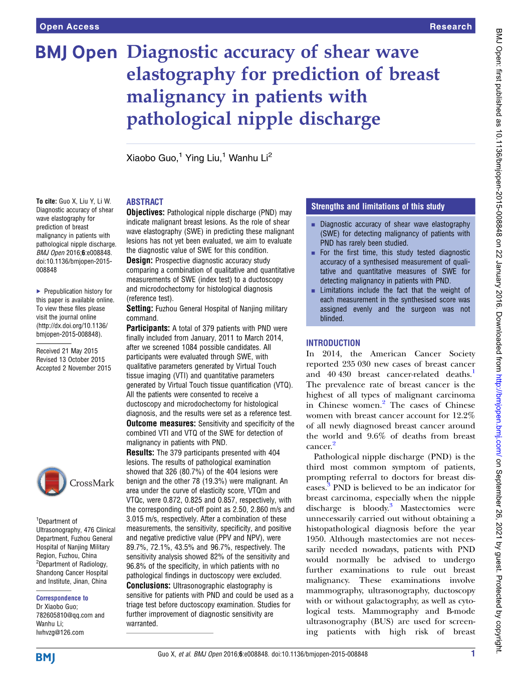 Diagnostic Accuracy of Shear Wave Elastography for Prediction of Breast Malignancy in Patients with Pathological Nipple Discharge