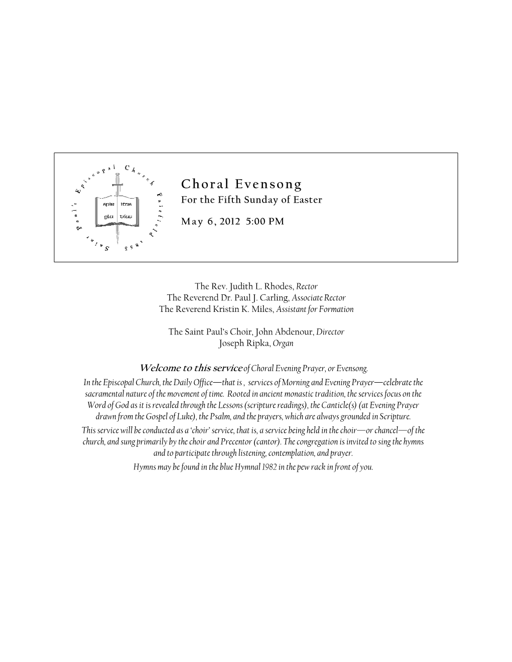 Choral Evensong for the Fifth Sunday of Easter