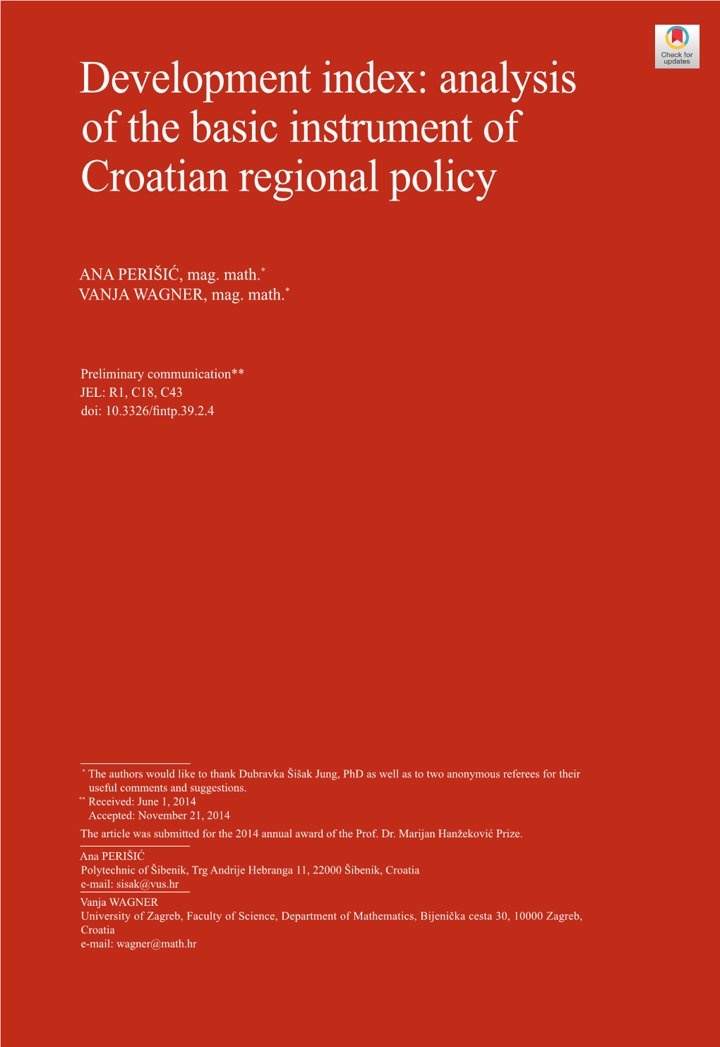 Development Index: Analysis of the Basic Instrument of Croatian Regional Policy