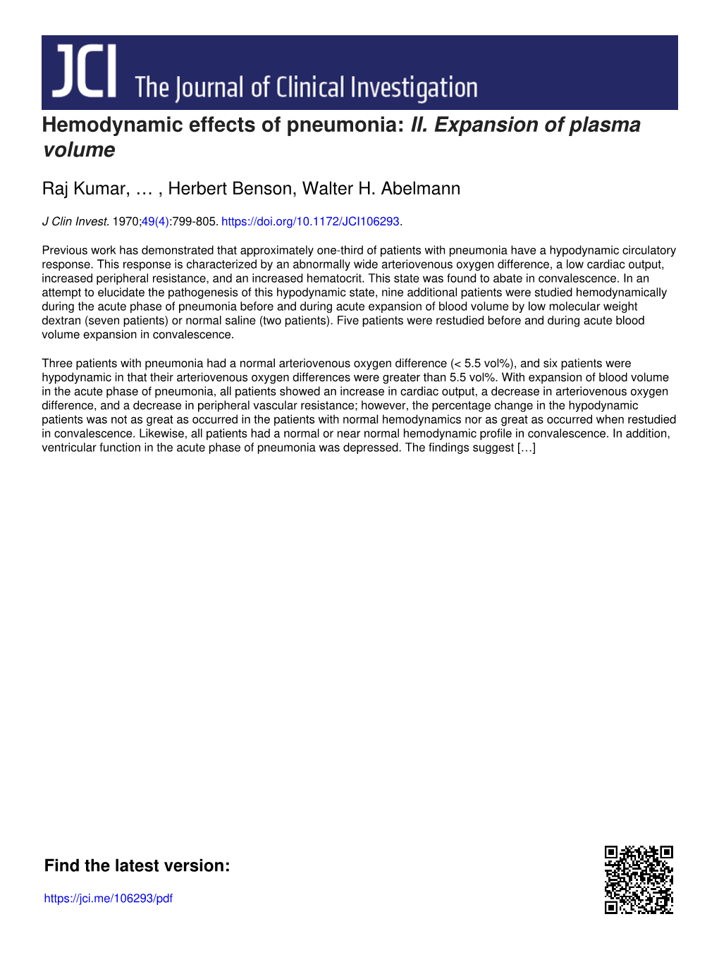 Hemodynamic Effects of Pneumonia: II