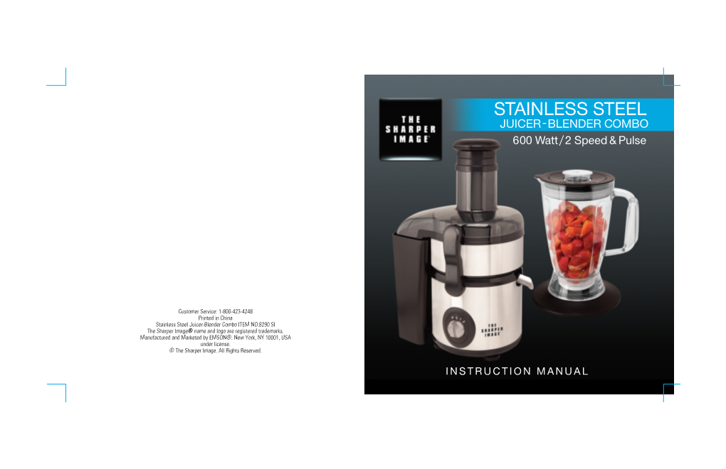 STAINLESS STEEL JUICER -BLENDER COMBO 600 Watt / 2 Speed & Pulse