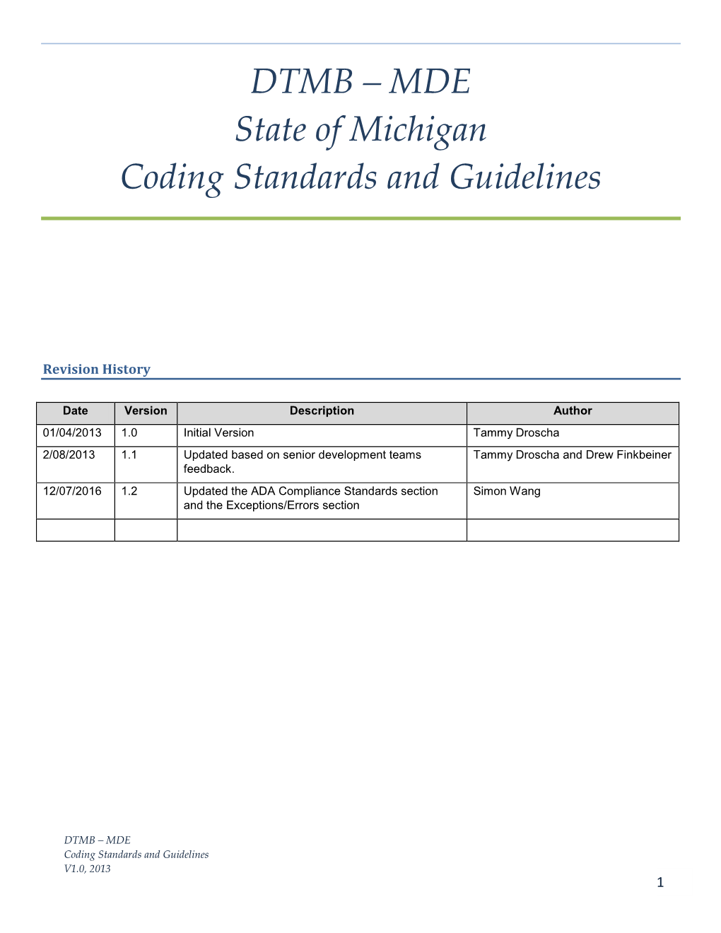 DTMB – MDE State of Michigan Coding Standards and Guidelines