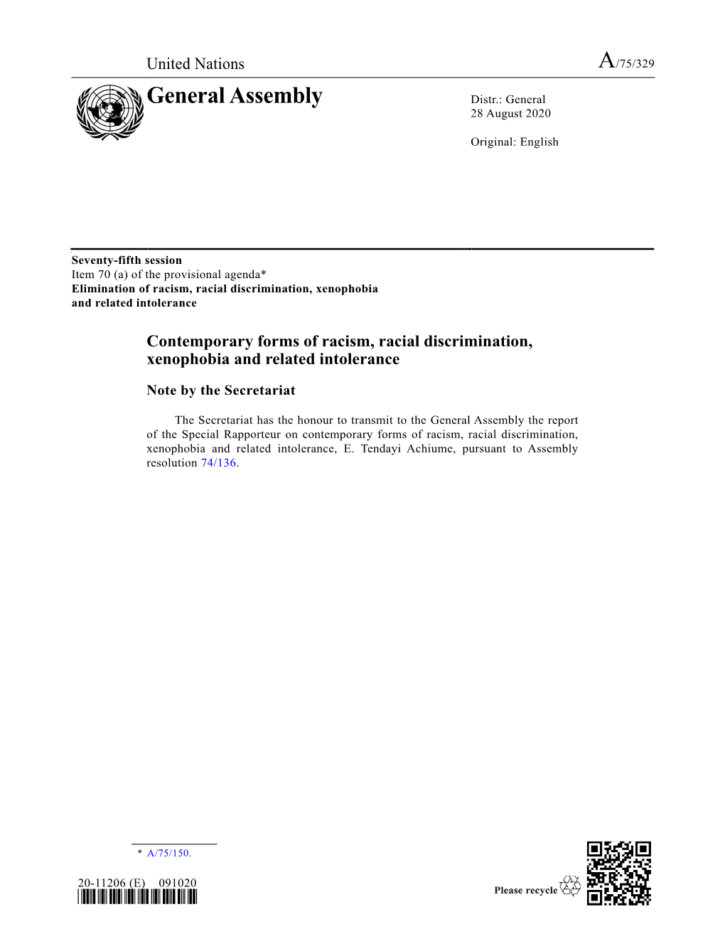 Report of the Special Rapporteur on Contemporary Forms of Racism, Racial Discrimination, Xenophobia and Related Intolerance, E