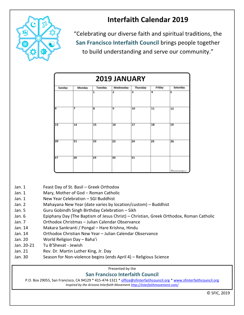 Interfaith Calendar 2019