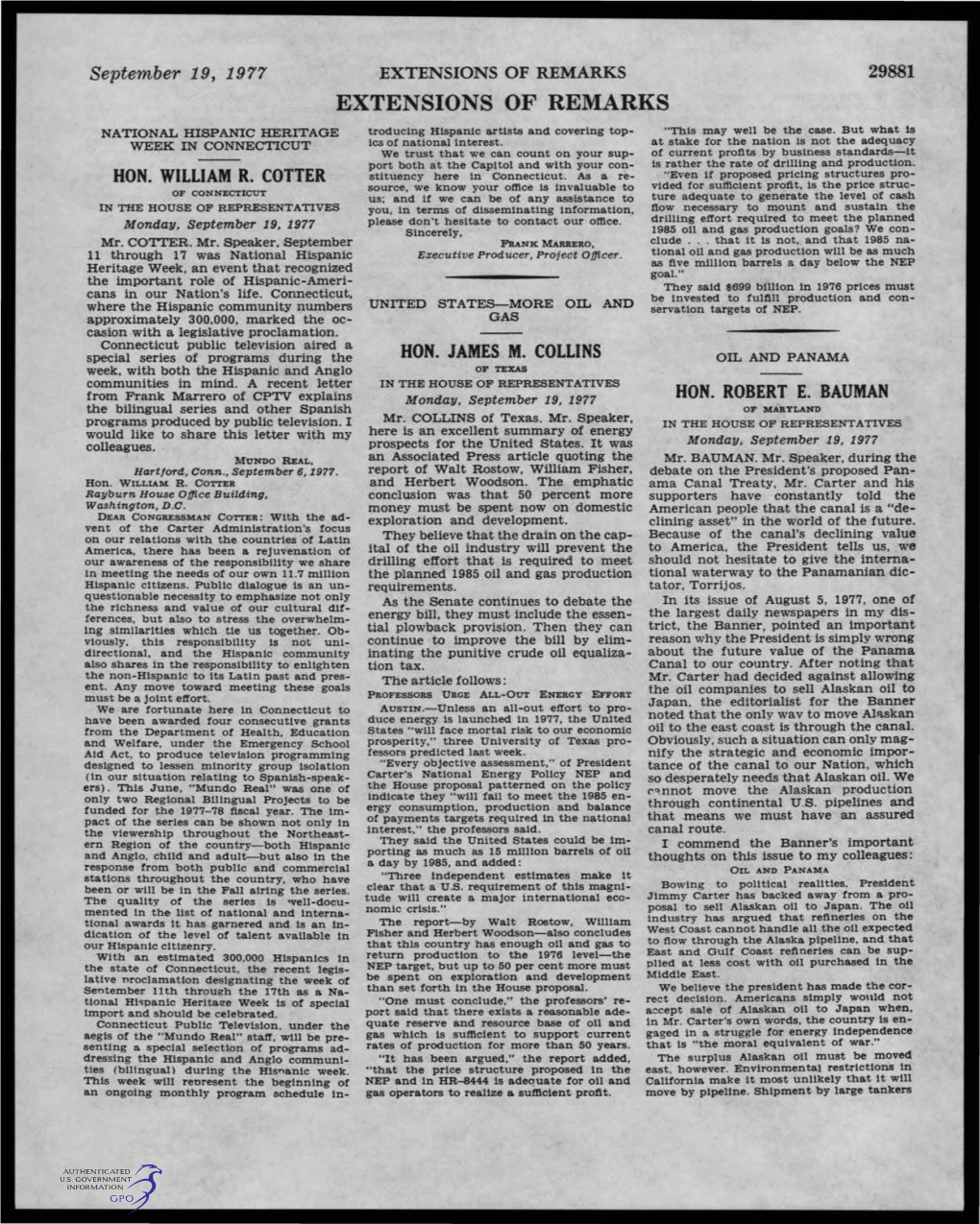 EXTENSIONS of REMARKS 29881 EXTENSIONS of REMARKS NATIONAL HISPANIC HERITAGE Troducing Hispanic Artists and Covering Top­ "This May Well Be the Case