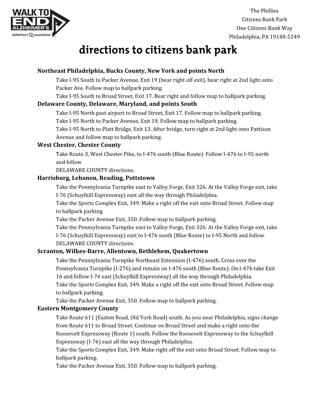 Directions to Citizens Bank Park