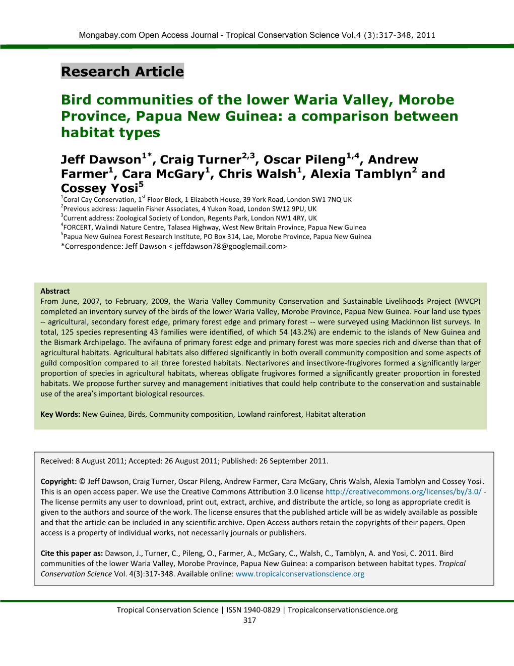 WVCP Bird Paper