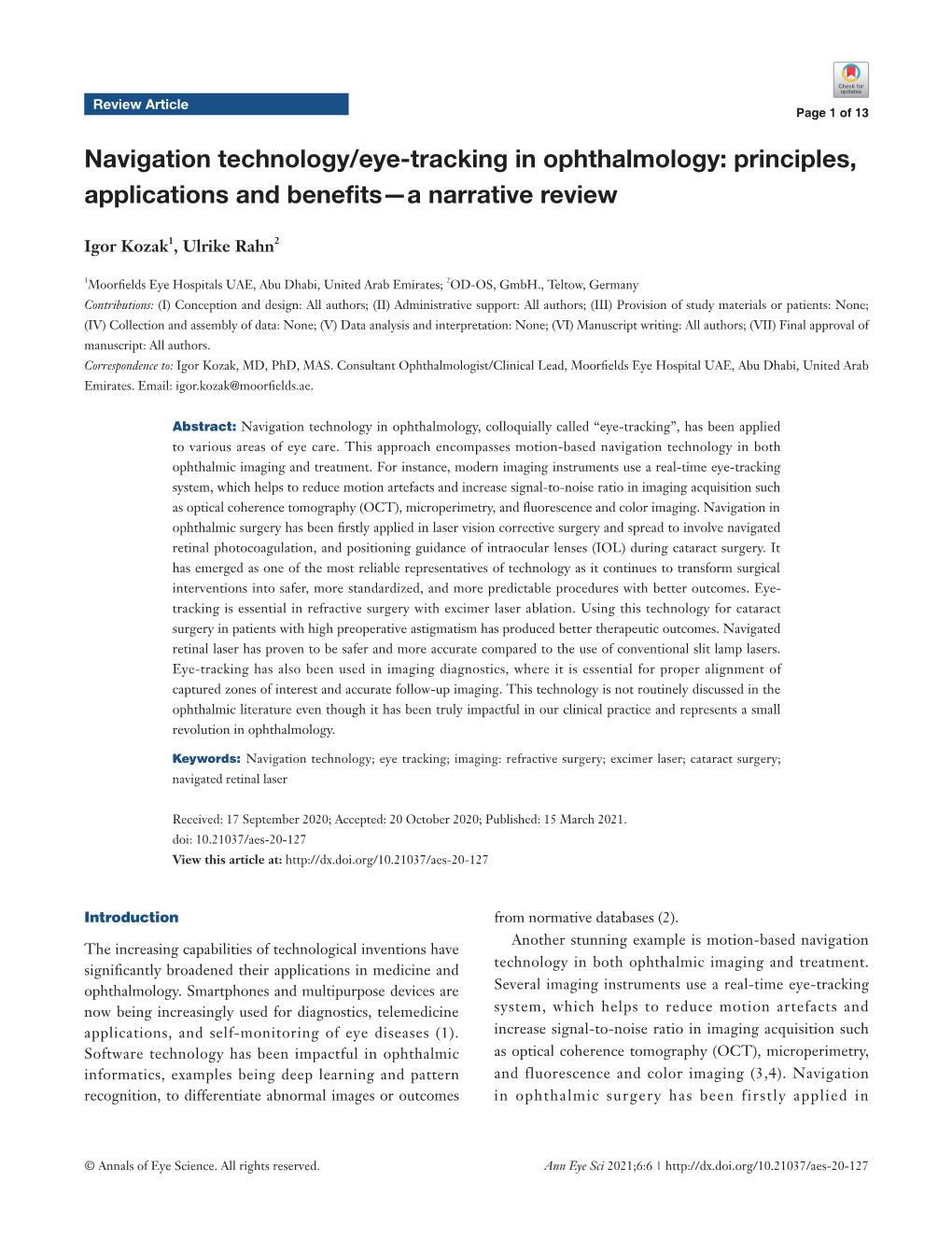 Navigation Technology/Eye-Tracking in Ophthalmology: Principles, Applications and Benefits—A Narrative Review