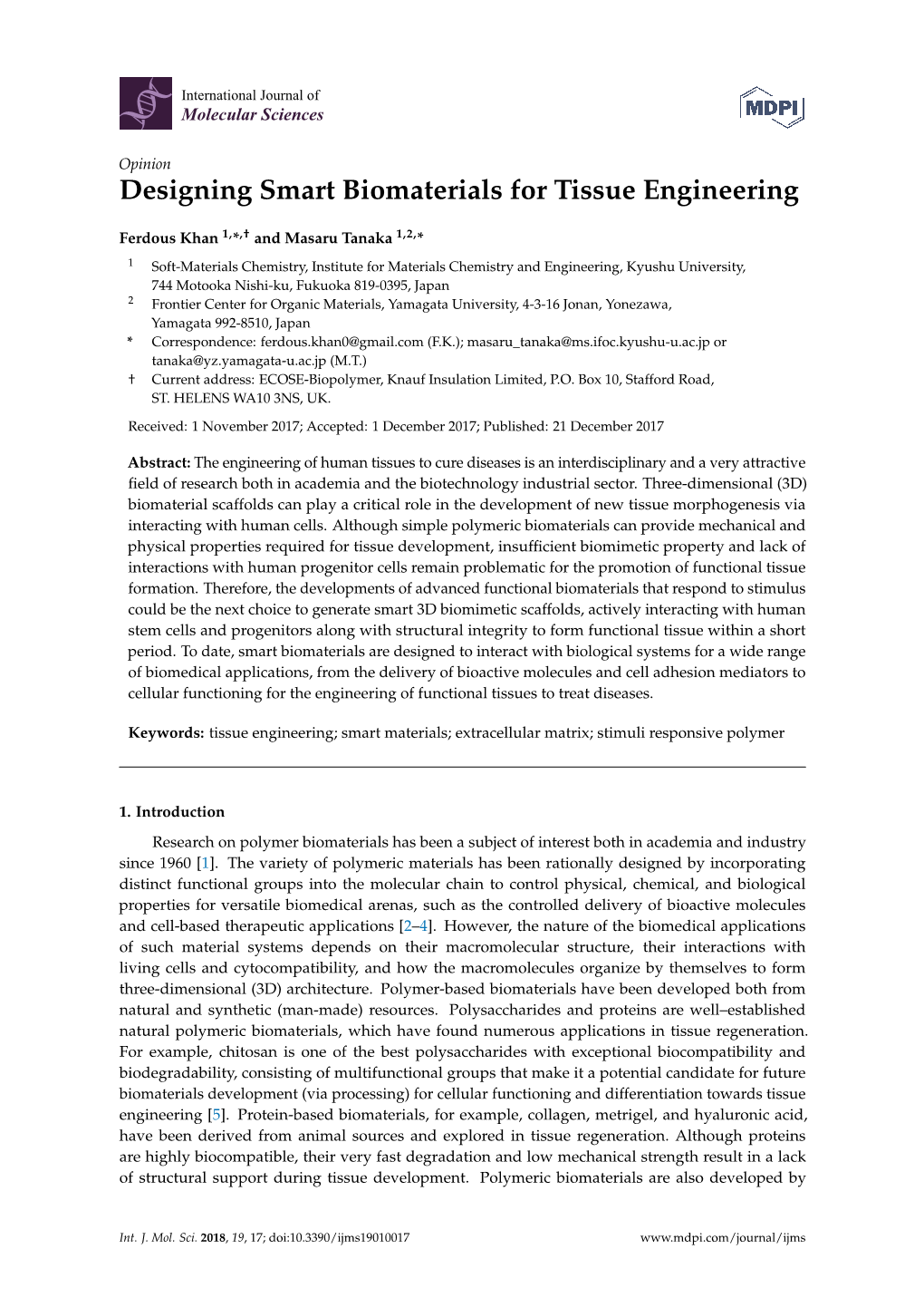 Designing Smart Biomaterials for Tissue Engineering