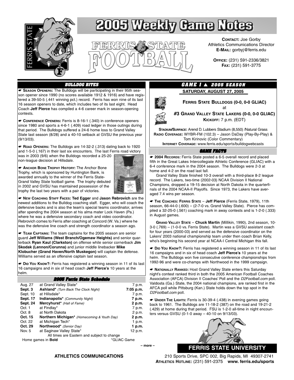 2005 Grand Valley State Football Release.Qxd