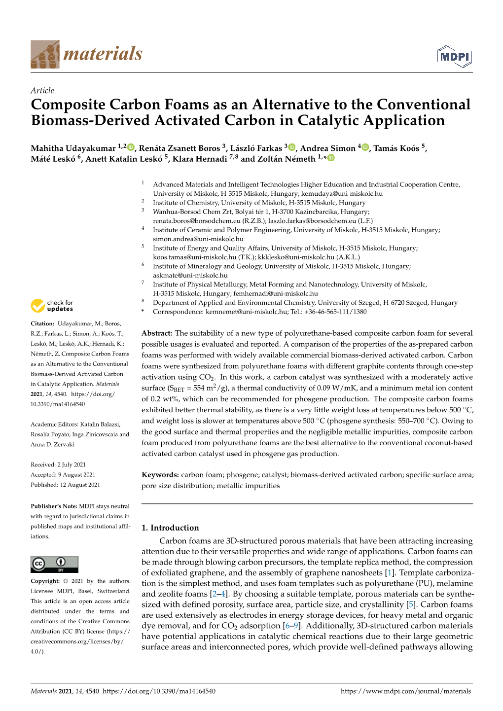 Composite Carbon Foams As an Alternative to the Conventional Biomass-Derived Activated Carbon in Catalytic Application