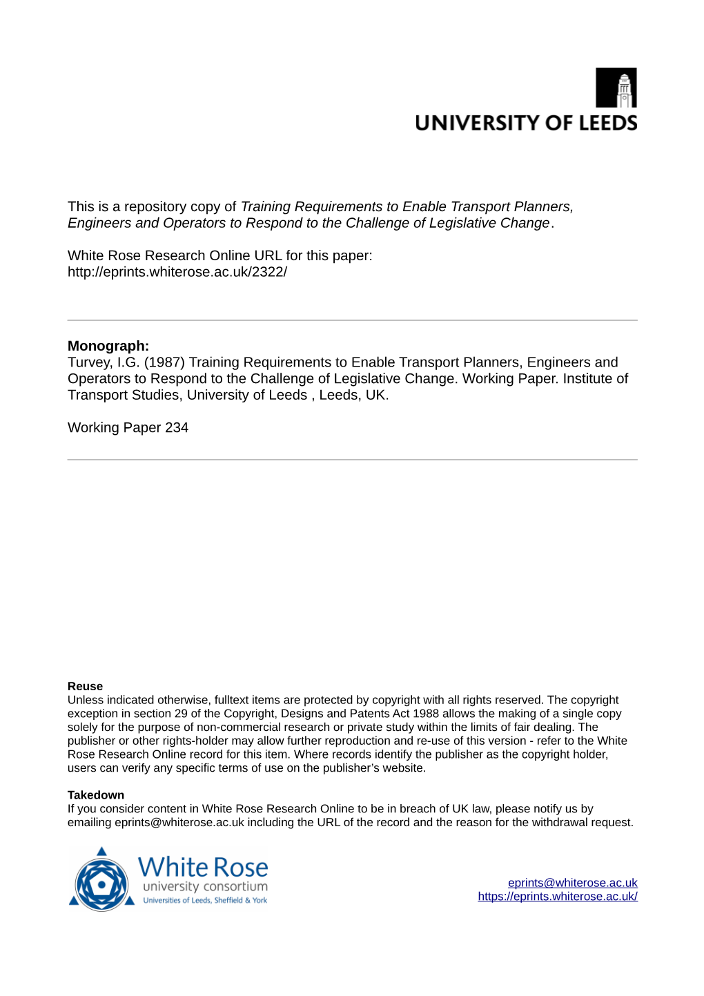 Training Requirements to Enable Transport Planners, Engineers and Operators to Respond to the Challenge of Legislative Change