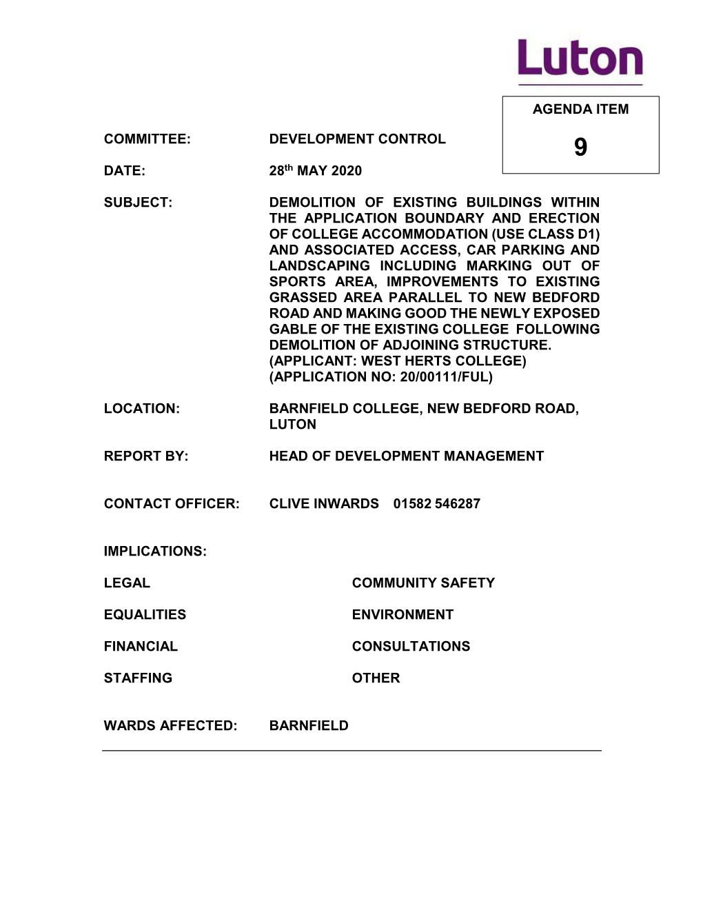 (Full Redevelopment Application), New Bedford Road, Luton