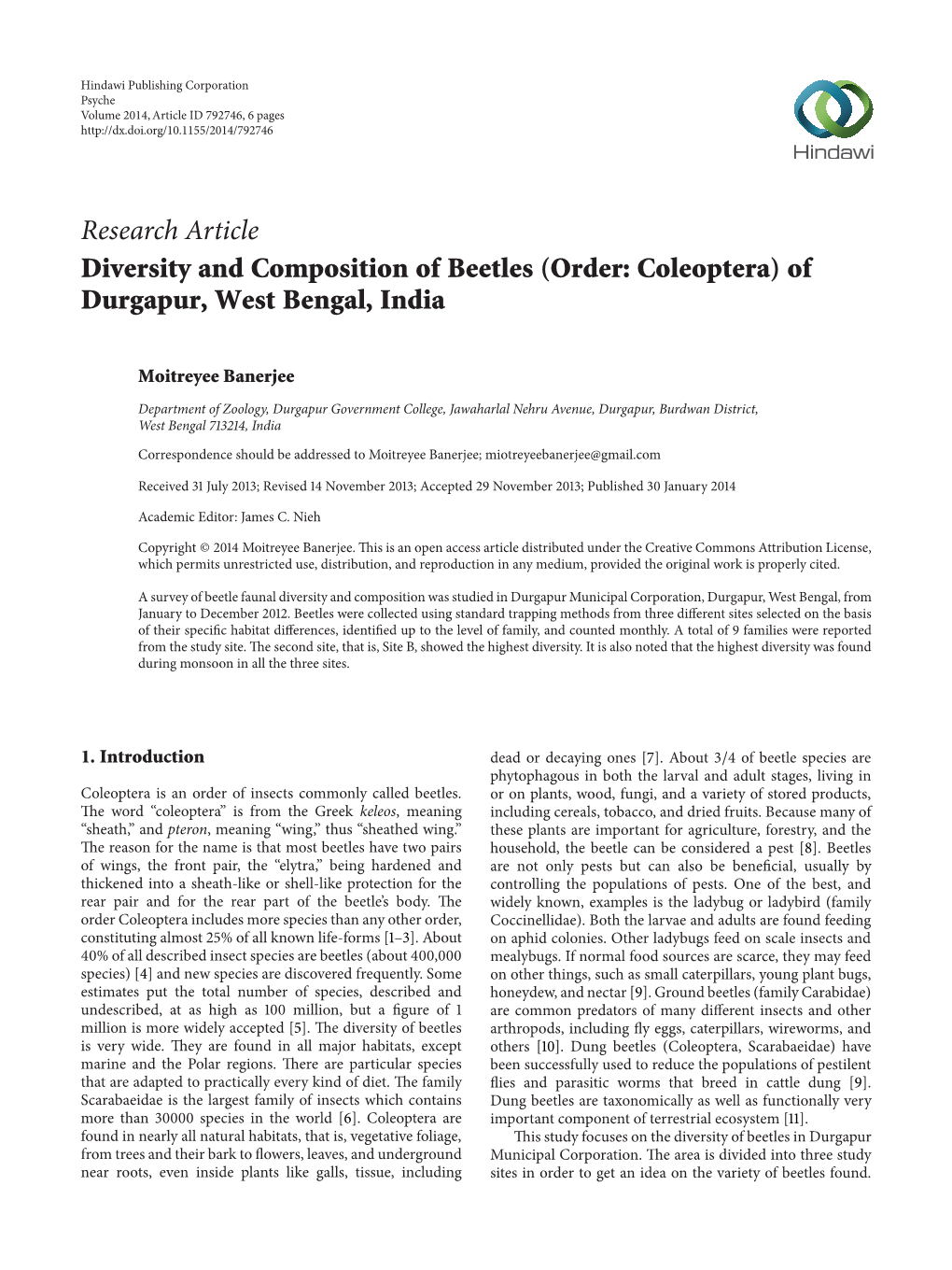 (Order: Coleoptera) of Durgapur, West Bengal, India