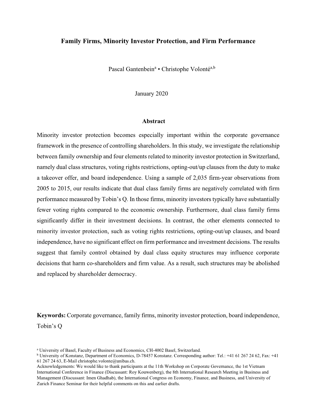 Family Firms, Minority Investor Protection, and Firm Performance