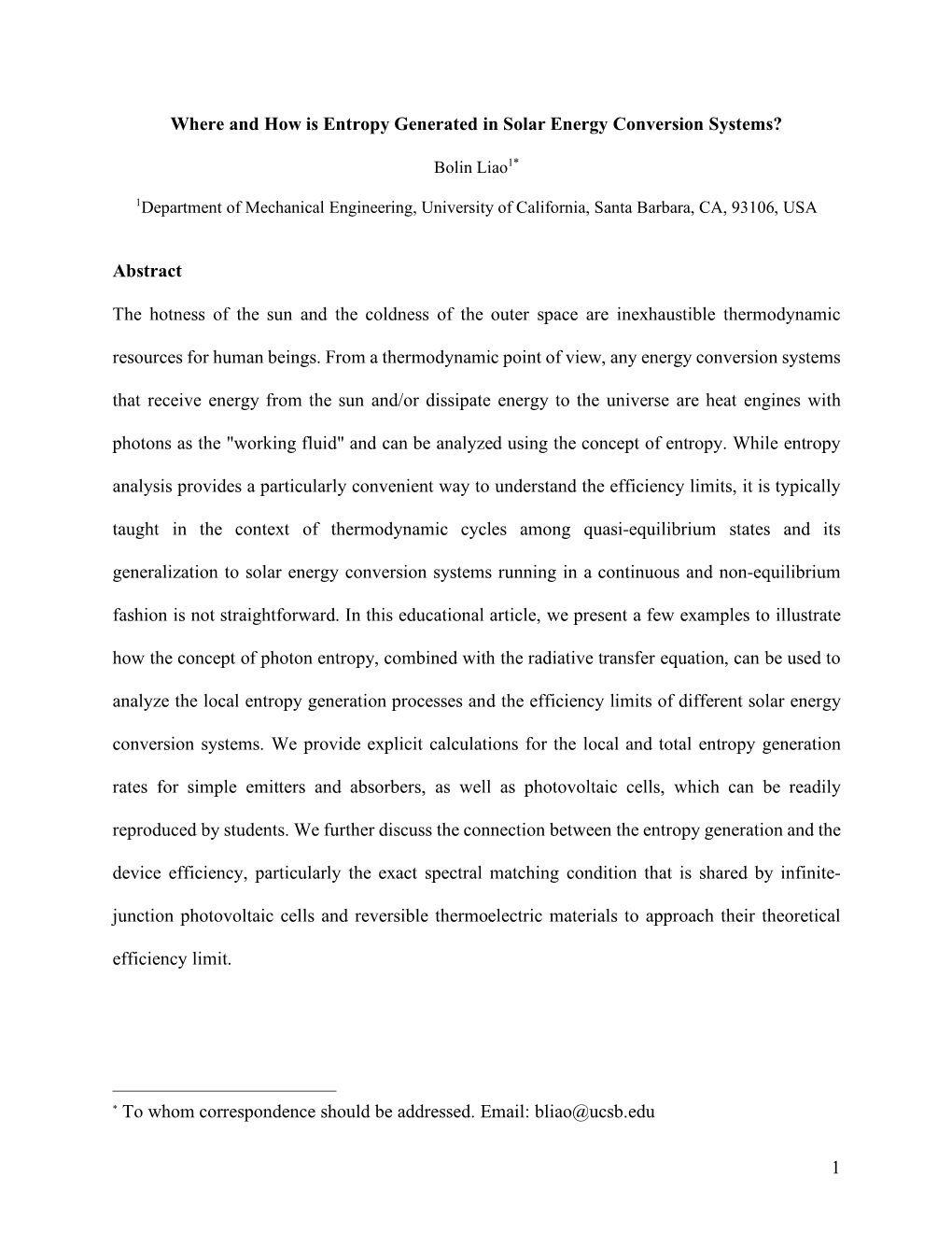 1 Where and How Is Entropy Generated in Solar Energy