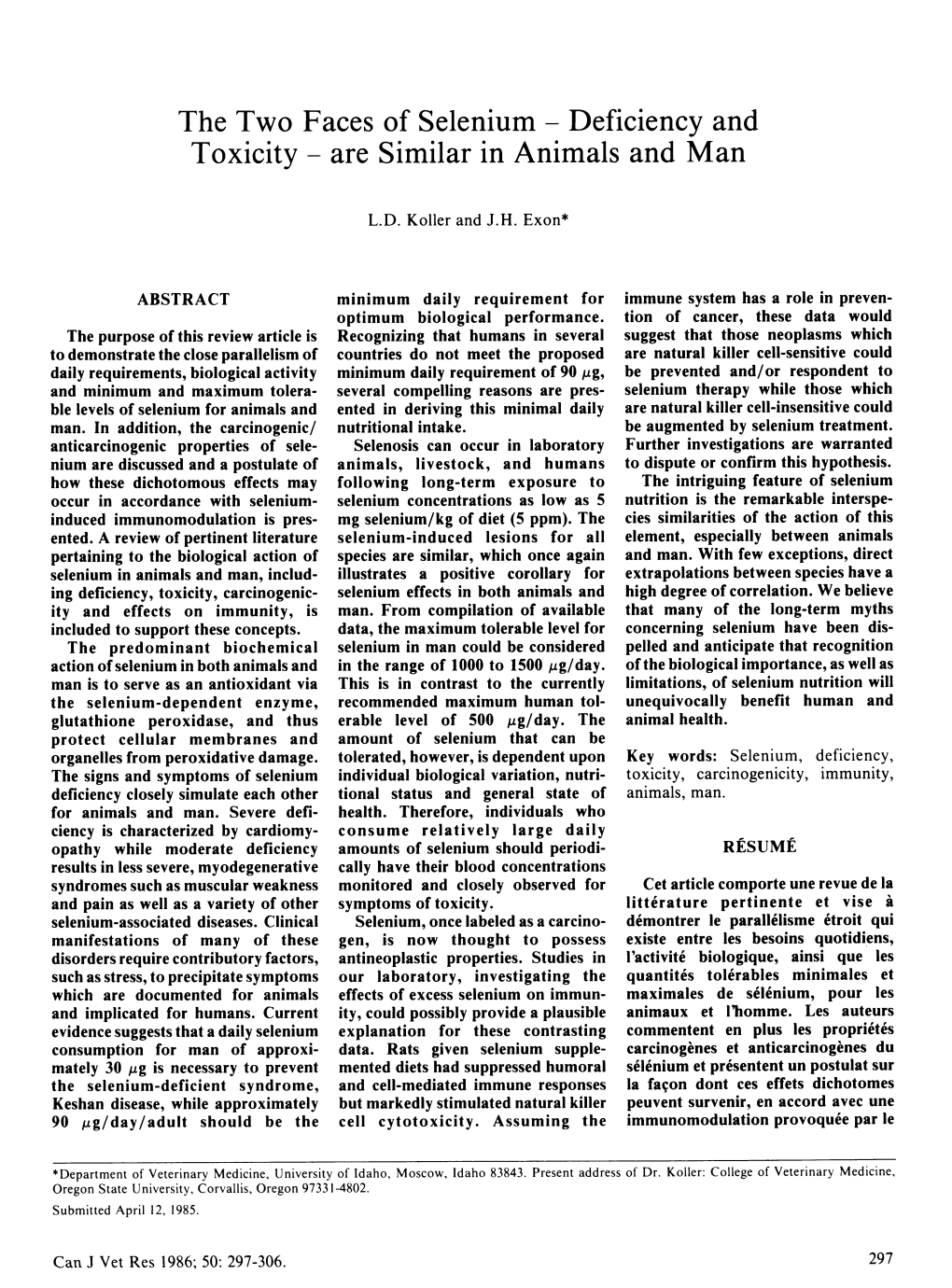 The Two Faces of Selenium Deficiency and Toxicity Are Similar in Animals and Man