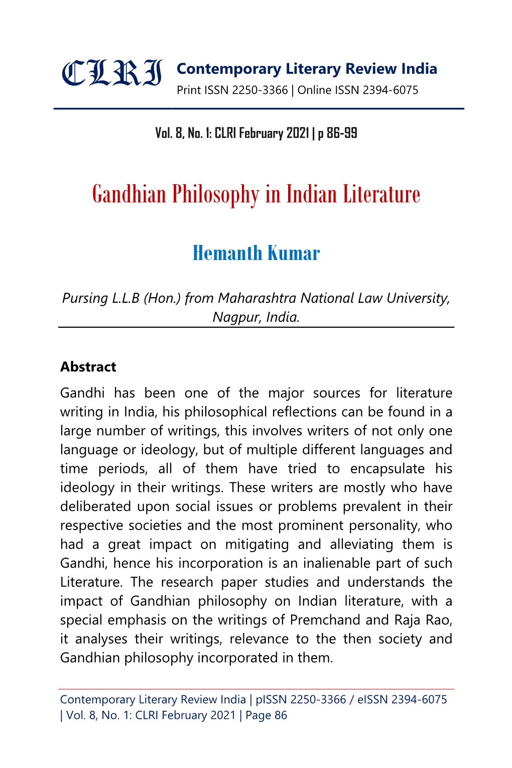 Gandhian Philosophy in Indian Literature