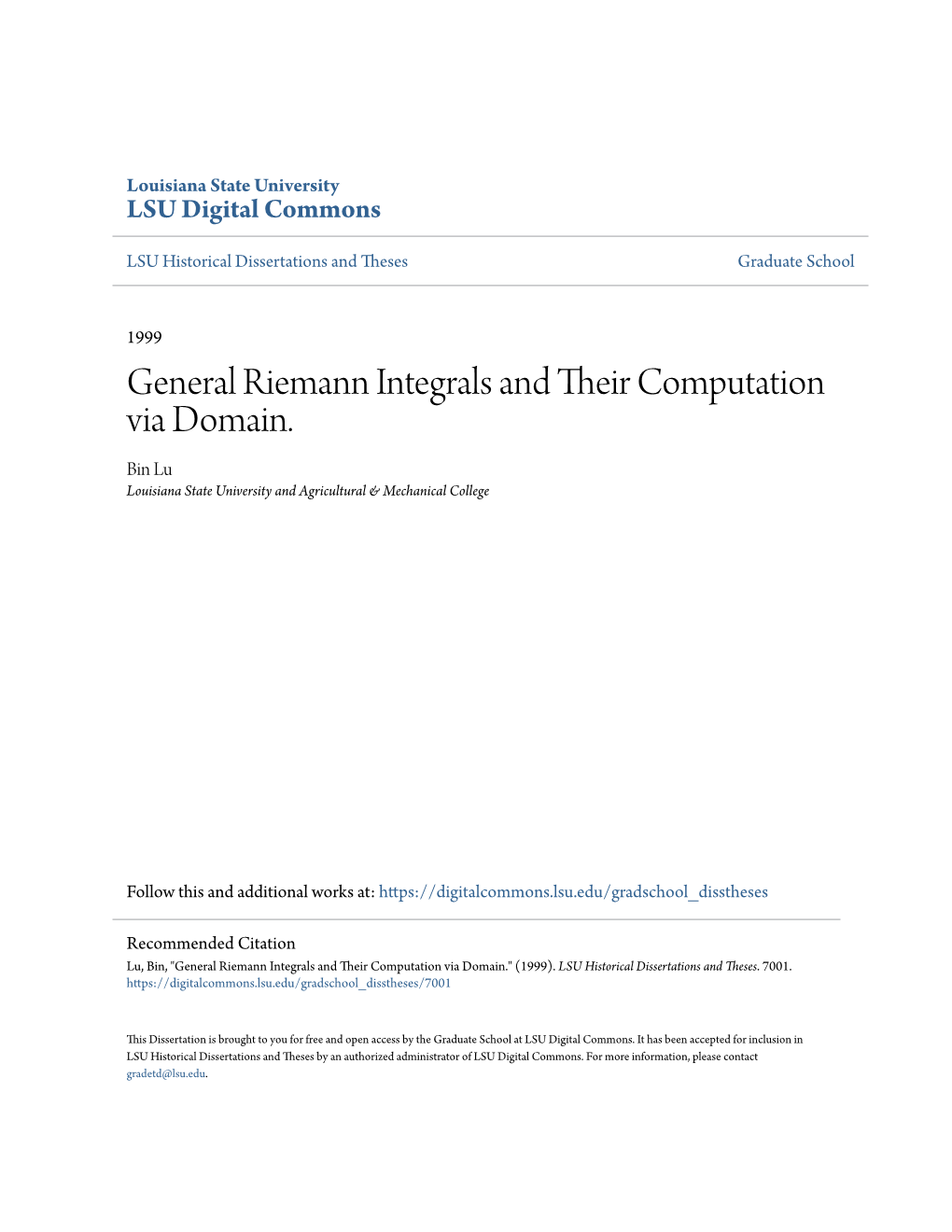 General Riemann Integrals and Their Computation Via Domain