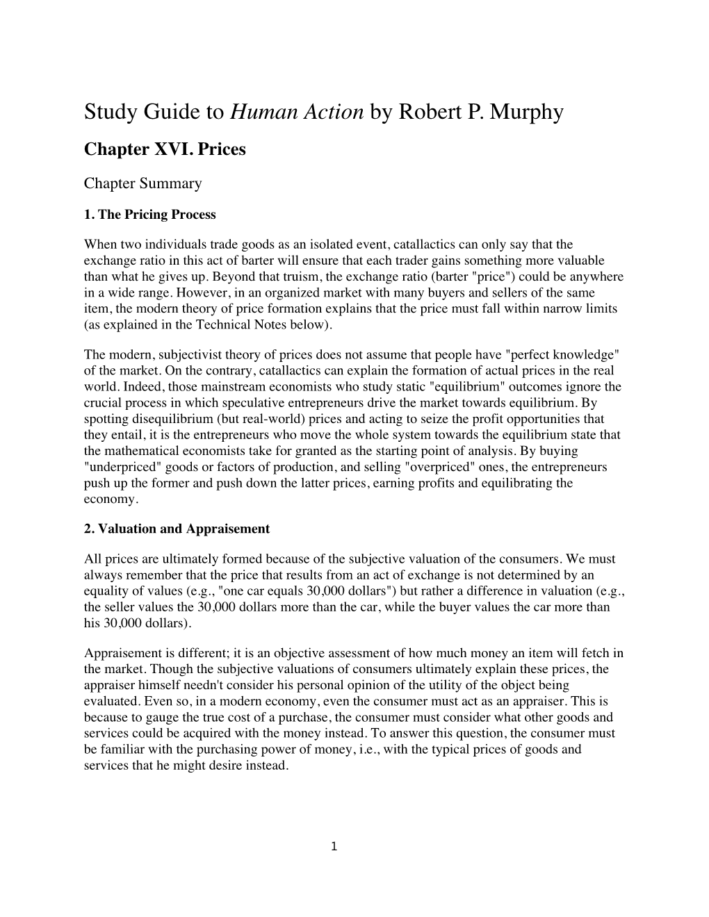 Study Guide to Human Action, Chapter