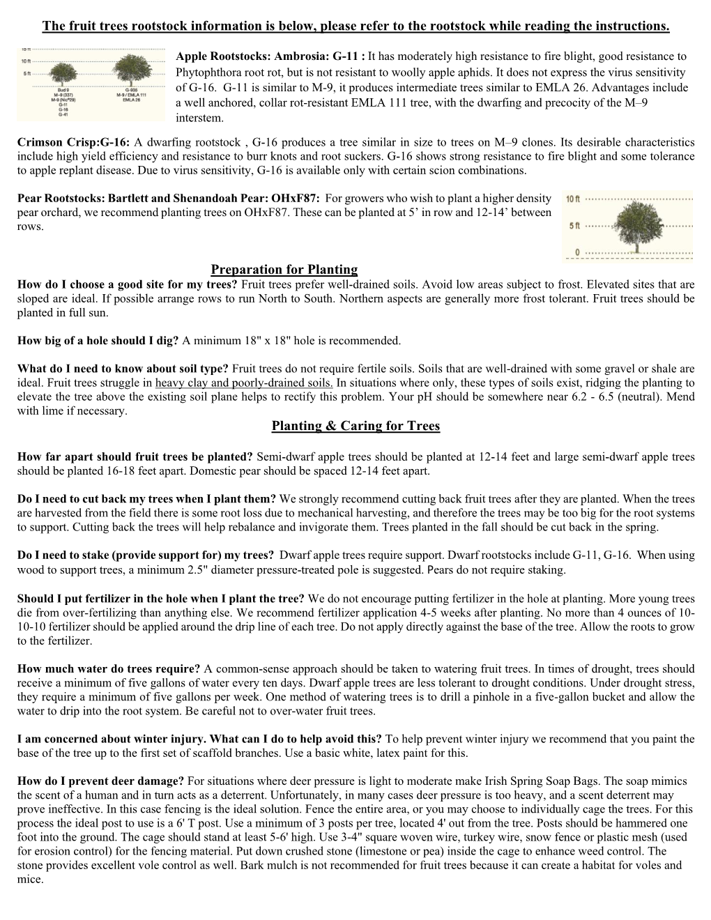 The Fruit Trees Rootstock Information Is Below, Please Refer to the Rootstock While Reading the Instructions