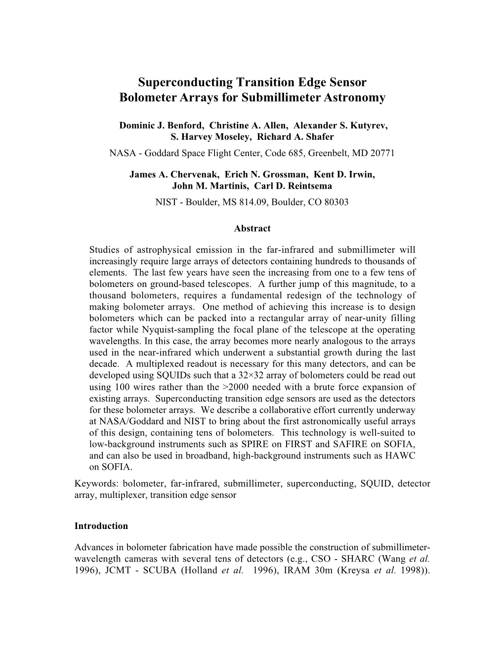 Superconducting Transition Edge Sensor Bolometer Arrays for Submillimeter Astronomy